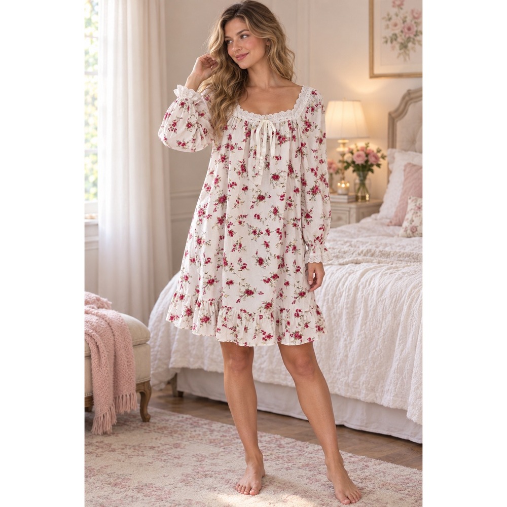 Victoria's Secret Vintage Floral Lace Trim Nightgown Pink White Medium